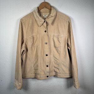 J. Jill Button Corduroy Jacket SizeXL Wheat Yellow Beige Velvet Collar And Cuffs